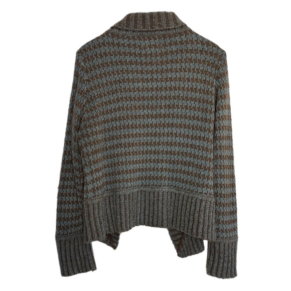 Curio teal & brown houndstooth pattern open front cardigan - Picture 2 of 3